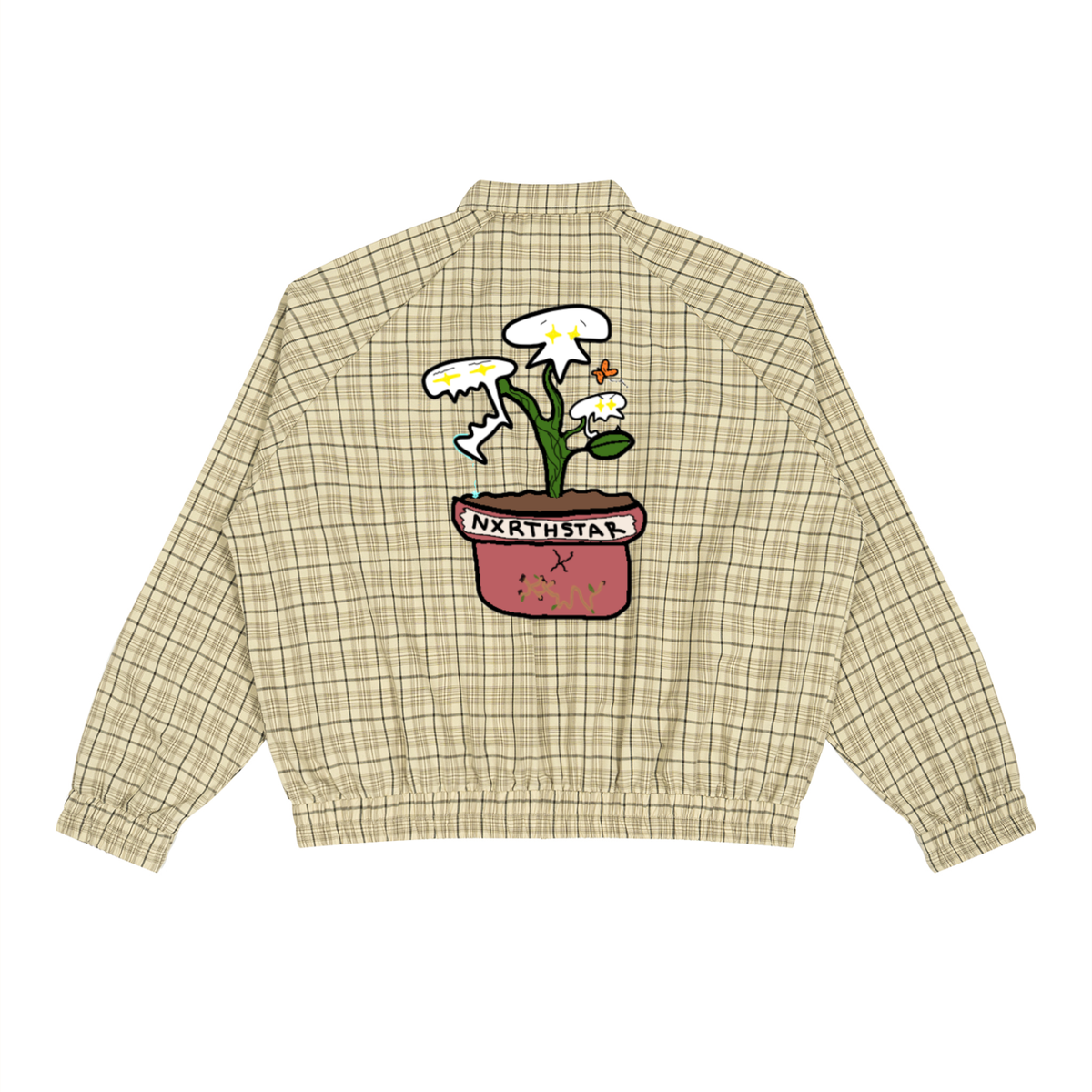 LC Plaid-Potted-Pilot's Track Jacket in Red Plaid — lightweight cotton-blend unisex track jacket, image 4