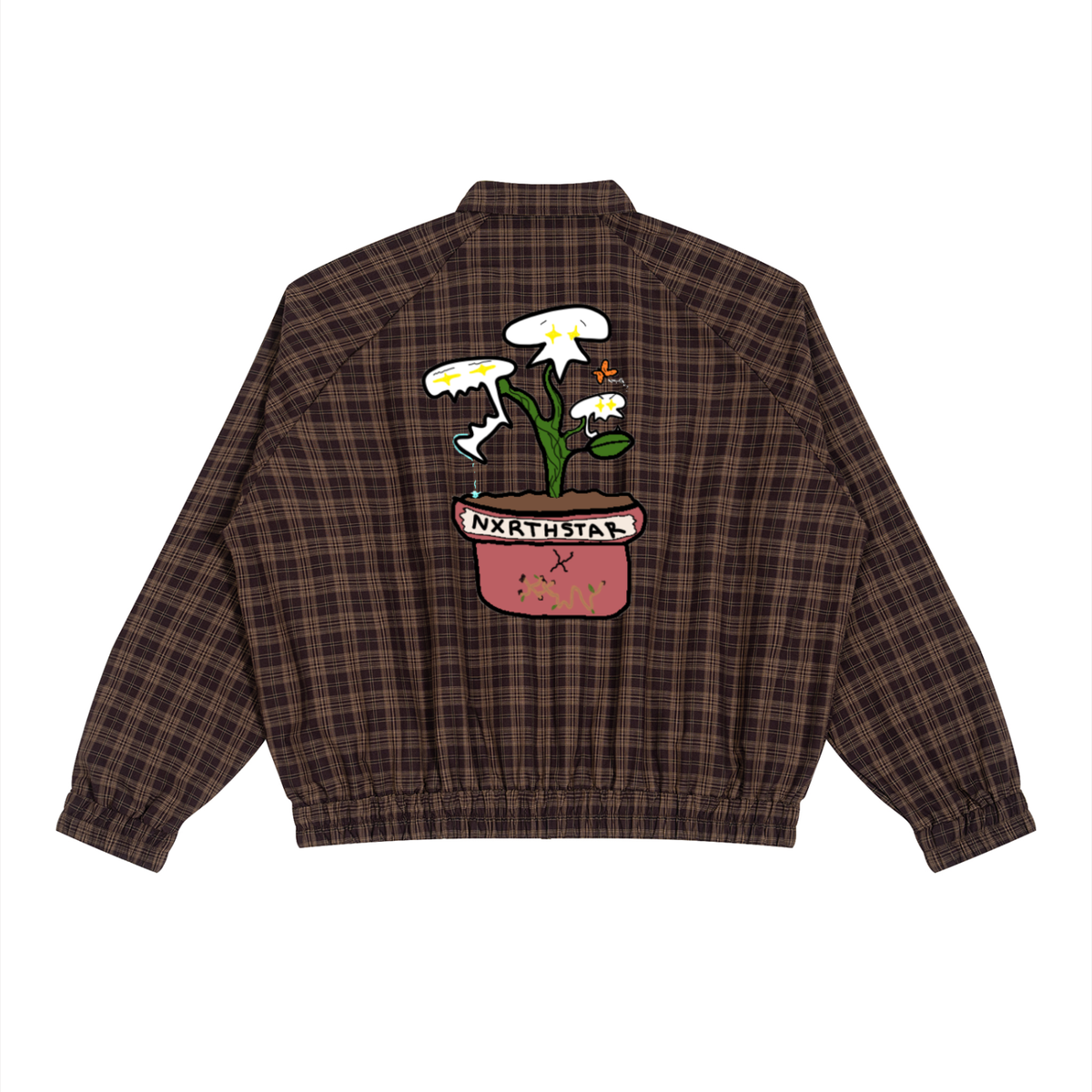 LC Plaid-Potted-Pilot's Track Jacket in Red Plaid — lightweight cotton-blend unisex track jacket, image 6