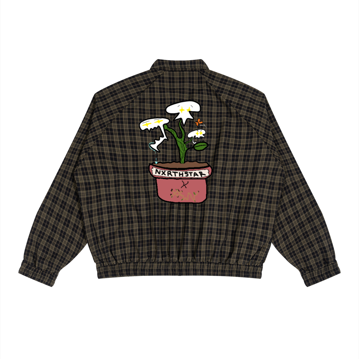 LC Plaid-Potted-Pilot's Track Jacket in Red Plaid — lightweight cotton-blend unisex track jacket, image 2
