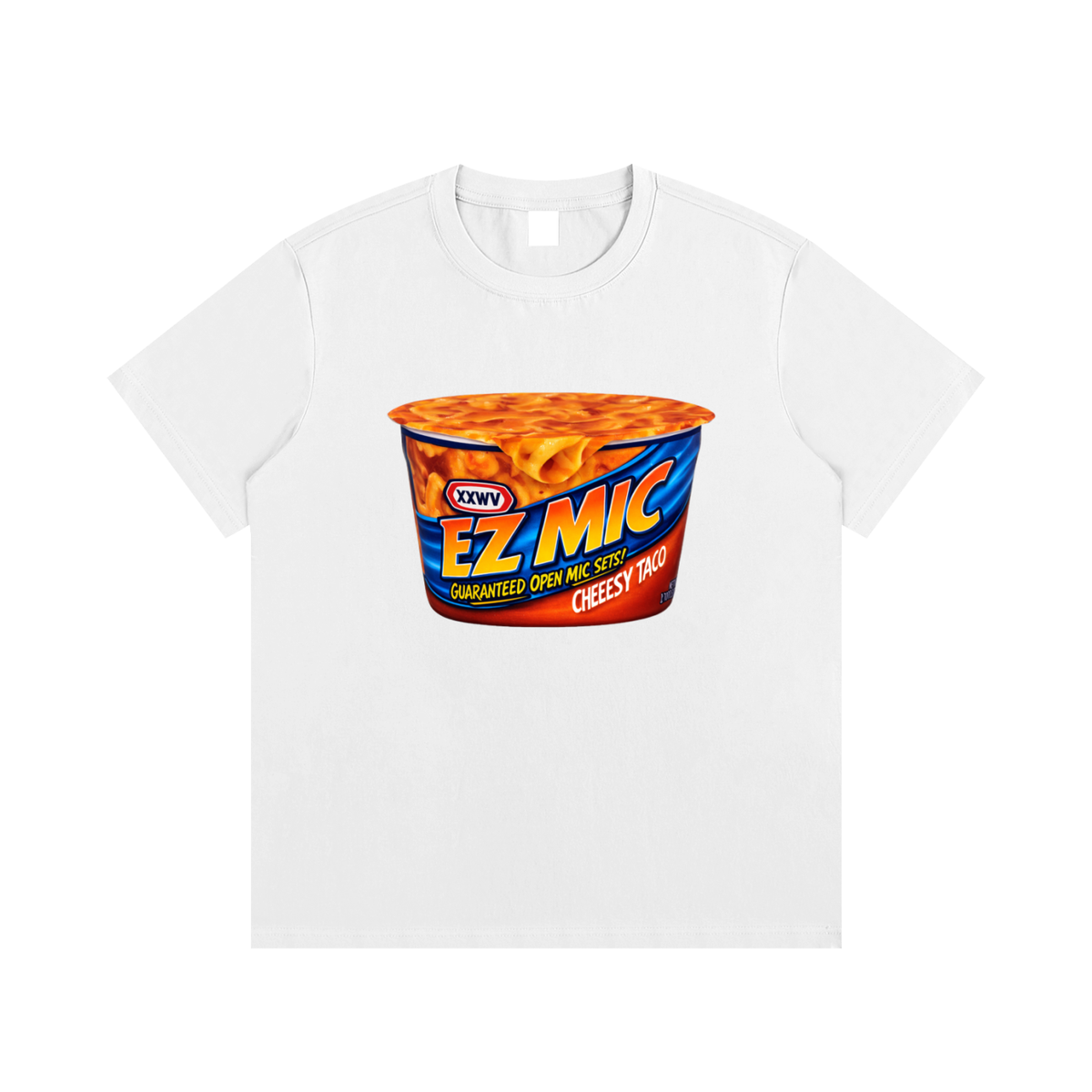 EZ-MIC Cheesy Tee in white — unisex 100% cotton graphic t-shirt, image 1