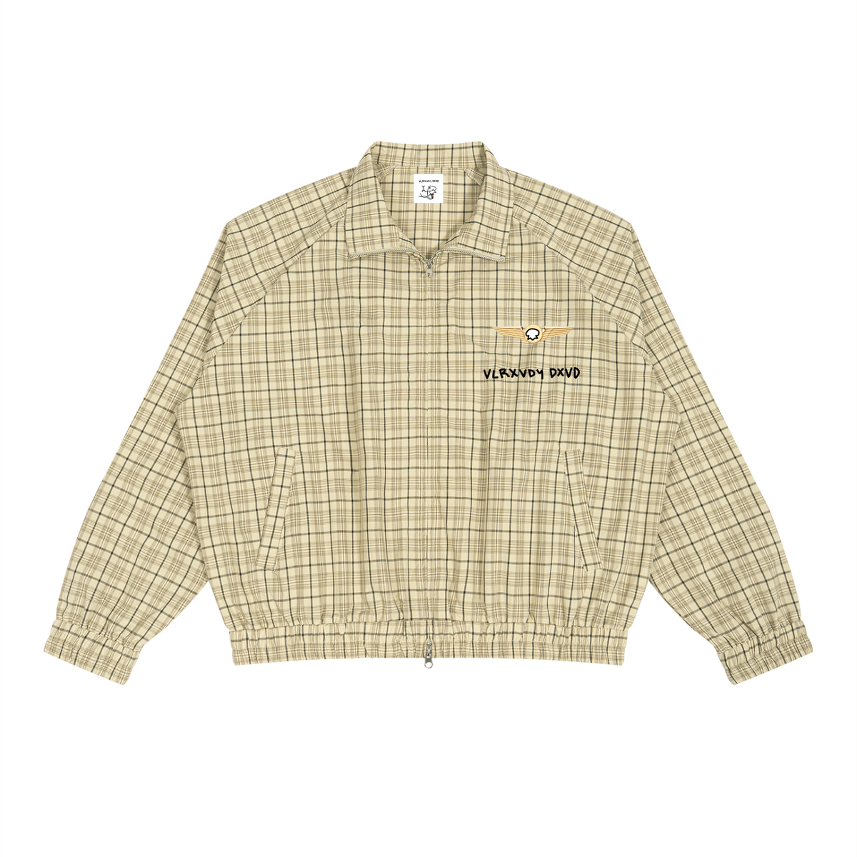 LC Plaid-Potted-Pilot's Track Jacket in Red Plaid — lightweight cotton-blend unisex track jacket, image 3