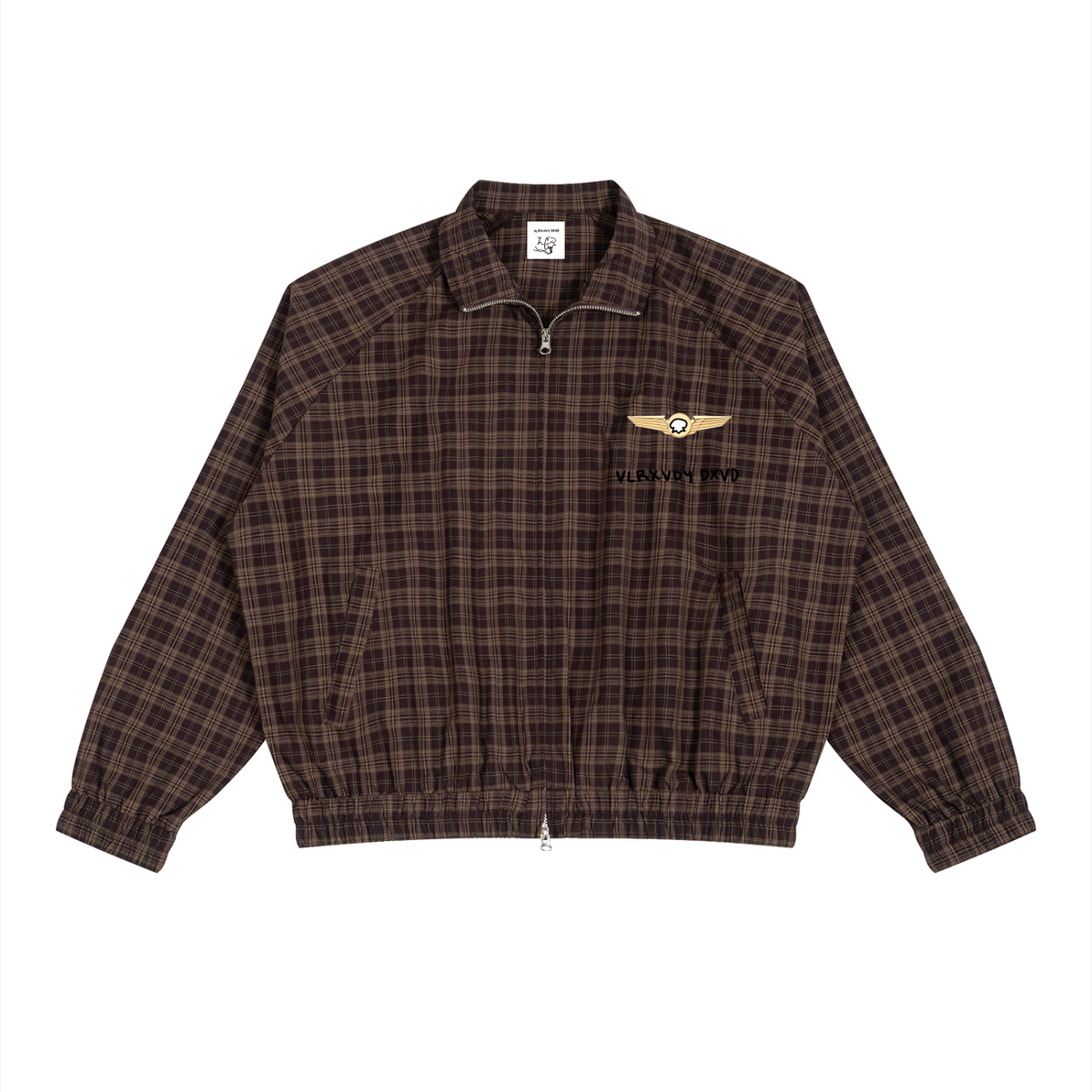 LC Plaid-Potted-Pilot's Track Jacket in Red Plaid — lightweight cotton-blend unisex track jacket, image 5